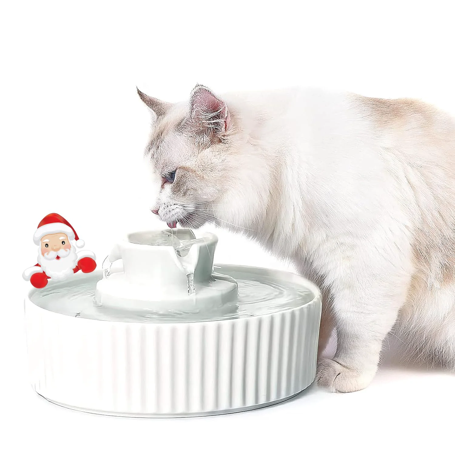 Classic VinDox 2.1L Ceramic Pet Fountain – 70 oz 360° Whisper-Quiet Flow White Elegant