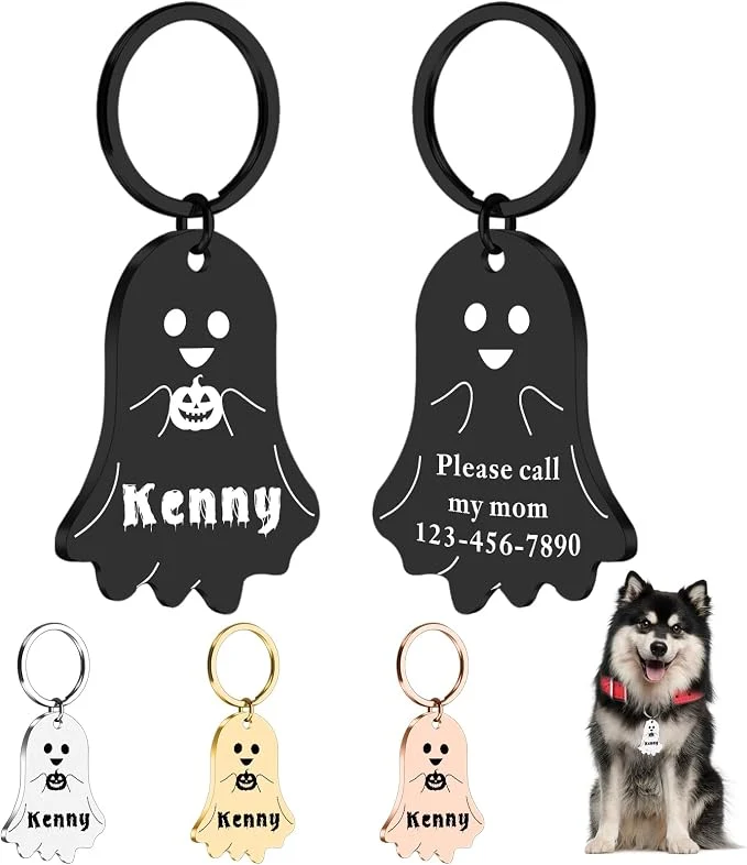 Genuine Personalized Pet Tags for Dog Cat Custom Halloween ID Tags for Dogs Dog Name Trendy