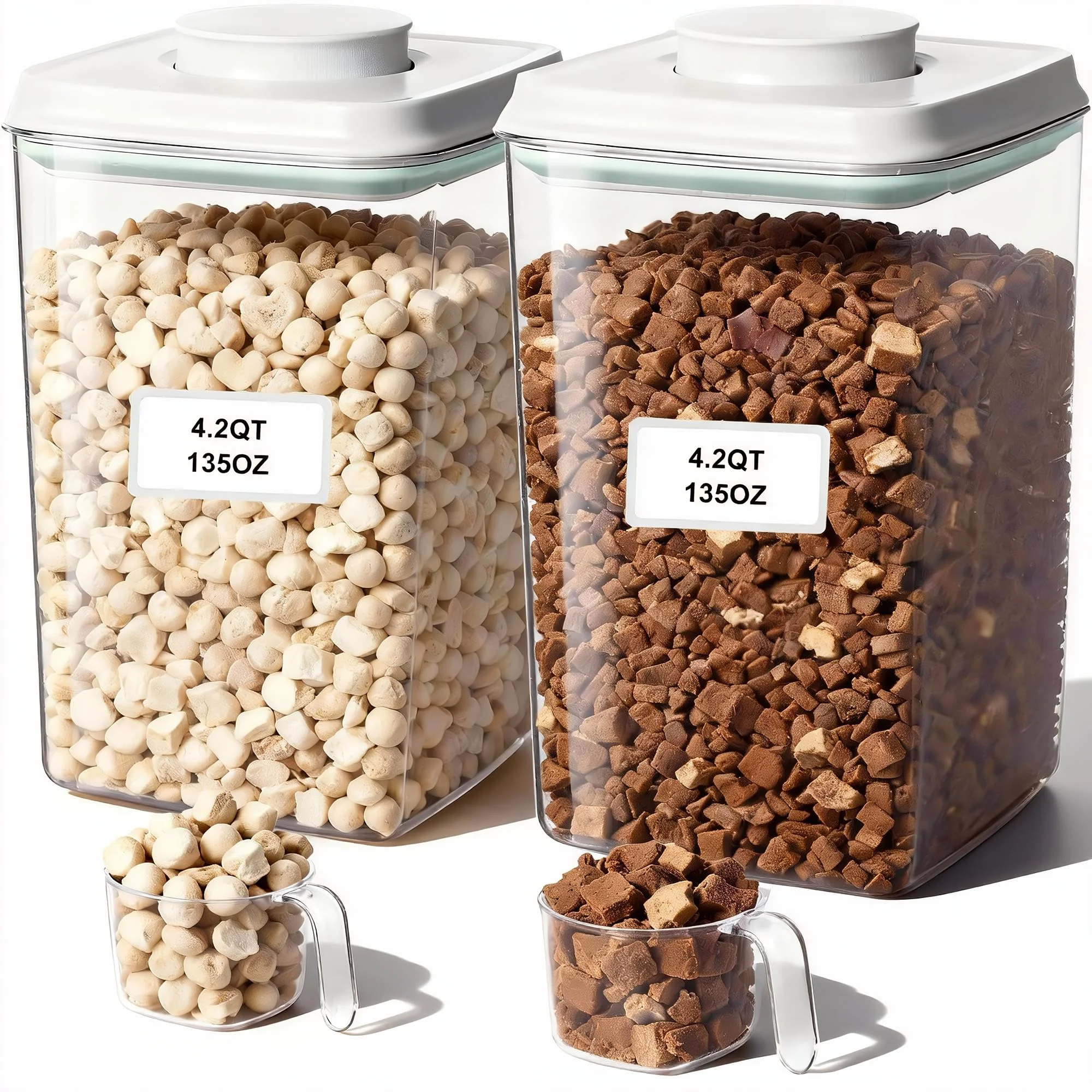 Secure Cozey Daily 4L Stackable Pet Food Storage Containers with Patented Pop Lid – 2-Pack 3-5 Lbs per Container 130ml Scoop Practical