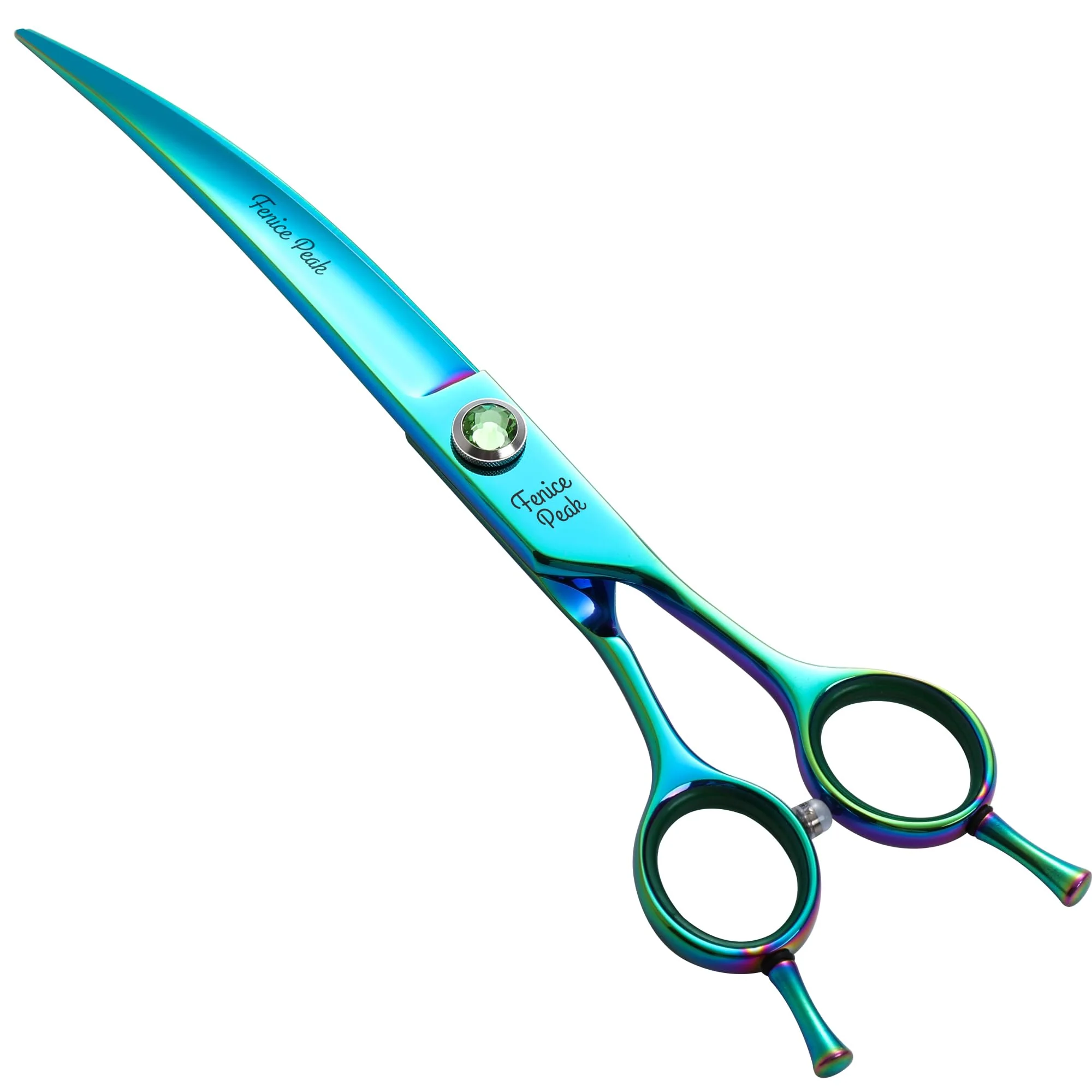 Healthy Fenice Peak 7.5-inch Green Curved Dog Grooming Scissors with Ergonomic Offset Handle - 440C Stainless Steel Clean