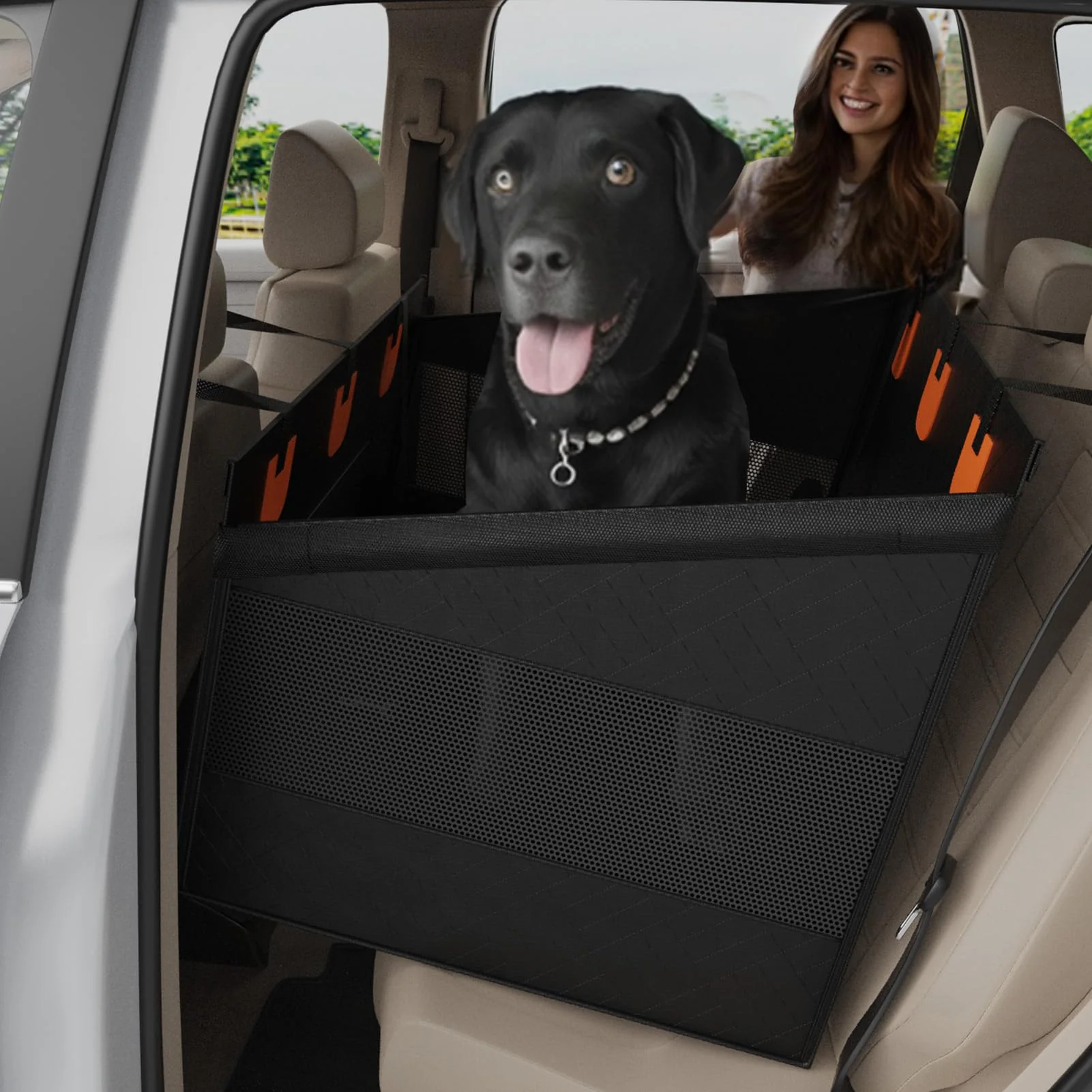 Safe nuzzpawur Large Dog Car Seat – Waterproof Non-Slip Backseat Extender Foldable Advanced