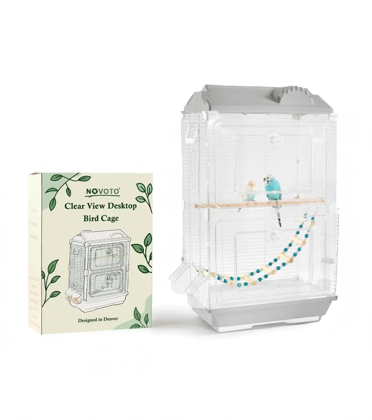High-Performance Novoto Clear View Bird Cage – Indoor Travel Small Cage for Parakeets Budgies Easy Clean Safe Materials Gray Medium Certified