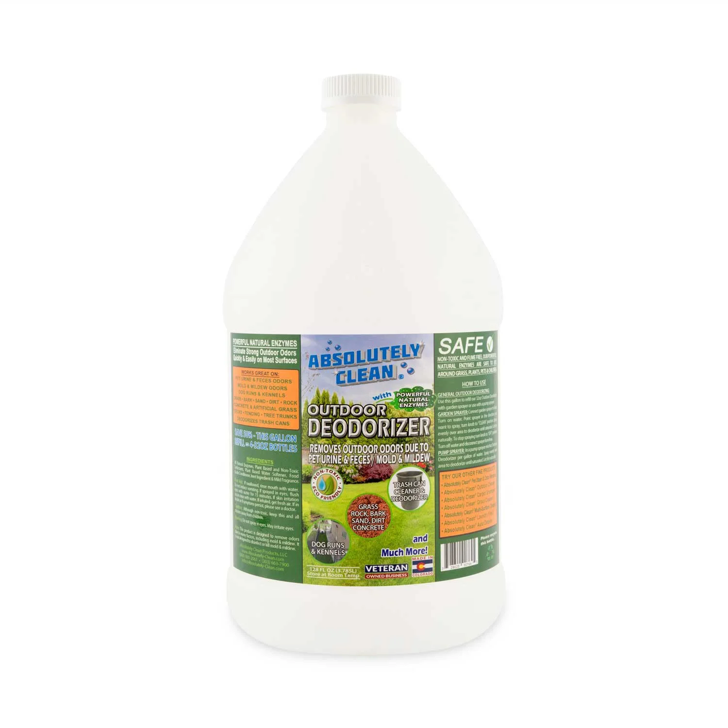 Sophisticated Absolutely Clean Outdoor Deodorizer — Natural Enzyme Odor Eliminator 128oz Vet Prestigious