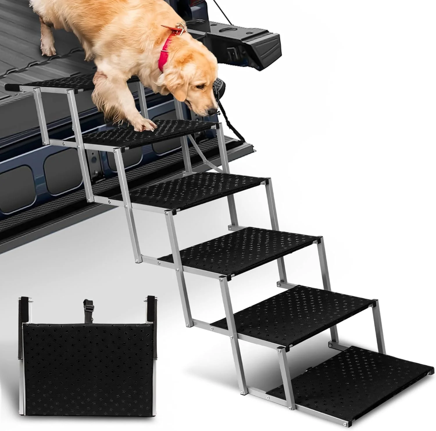 Unique Niubya Dog Ramps for Cars Portable Folding Dog Stairs for Cars SUV Trucks Lightweight Pet Ramp for Large Dogs with Non-Slip Surface Reinforced Pet Steps Supports Up to 200 lb 6 Steps Natural