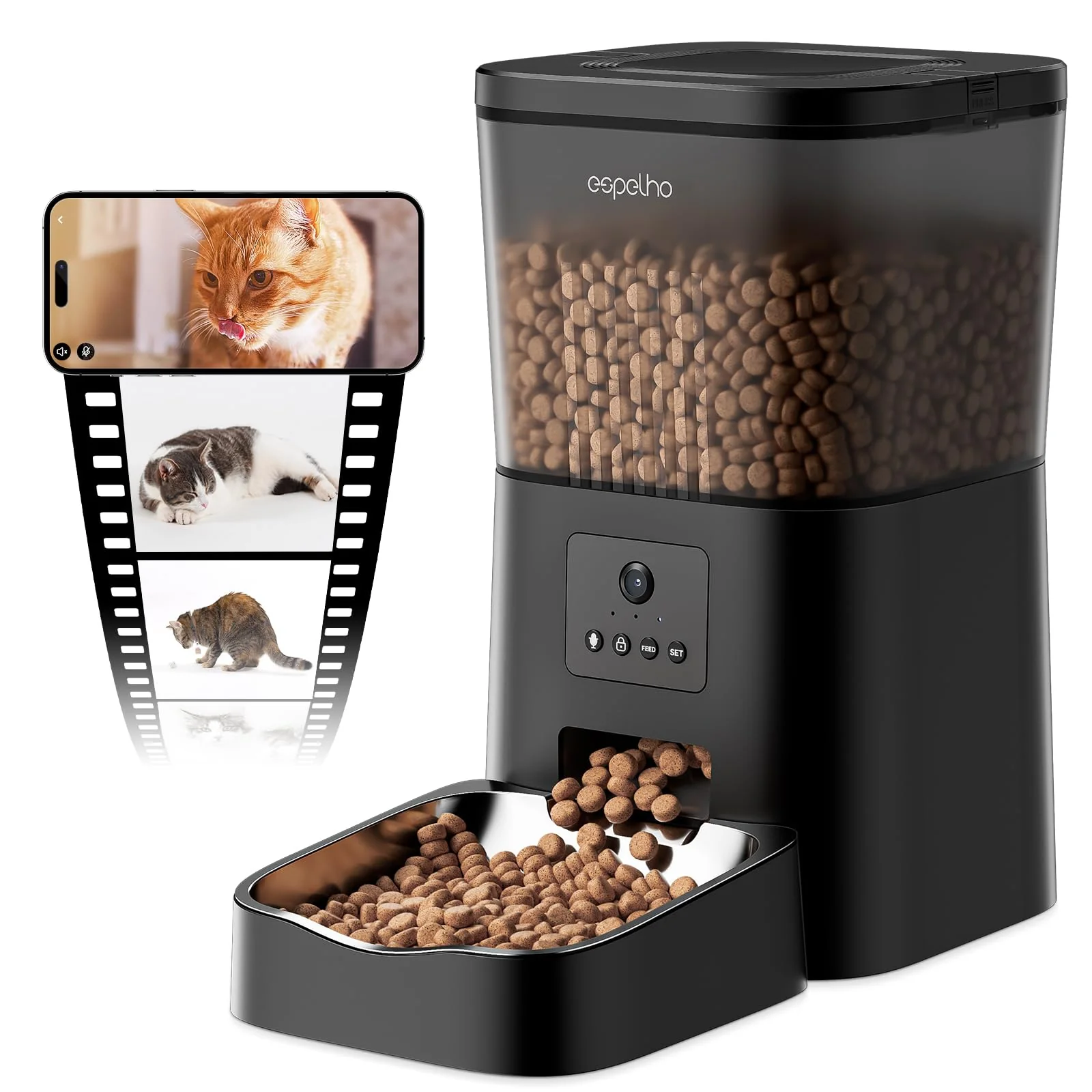 Clean Espelho Automatic Cat Feeder with Camera – HD Video 2.4GHz App Control Premium