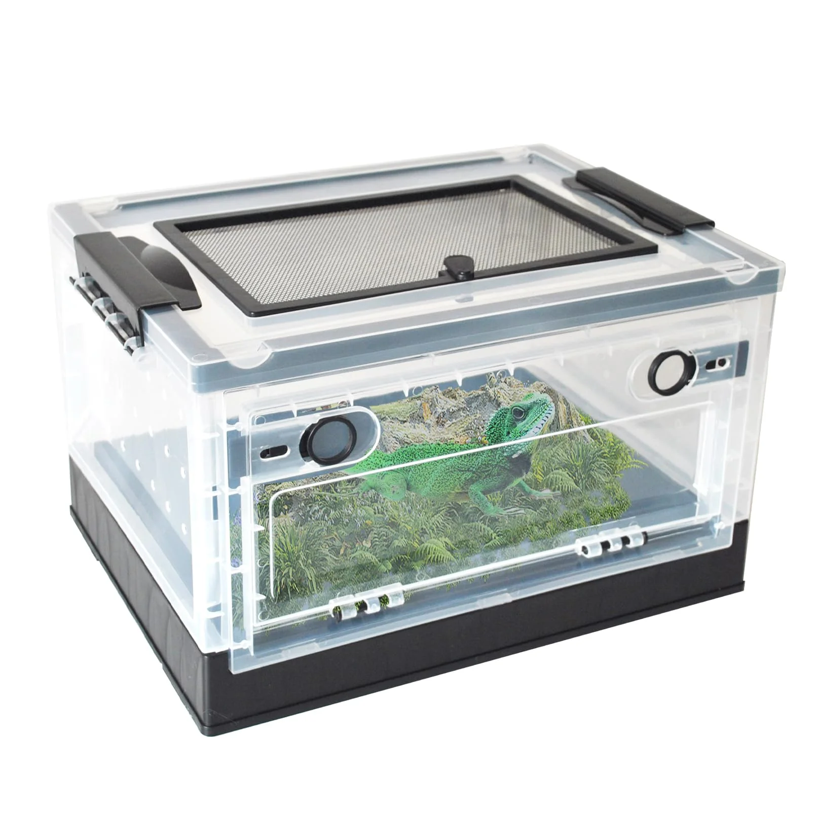 Functional PINVNBY Plastic Reptile Feeding Box with Wheels — Transparent Portable Terrarium Soft
