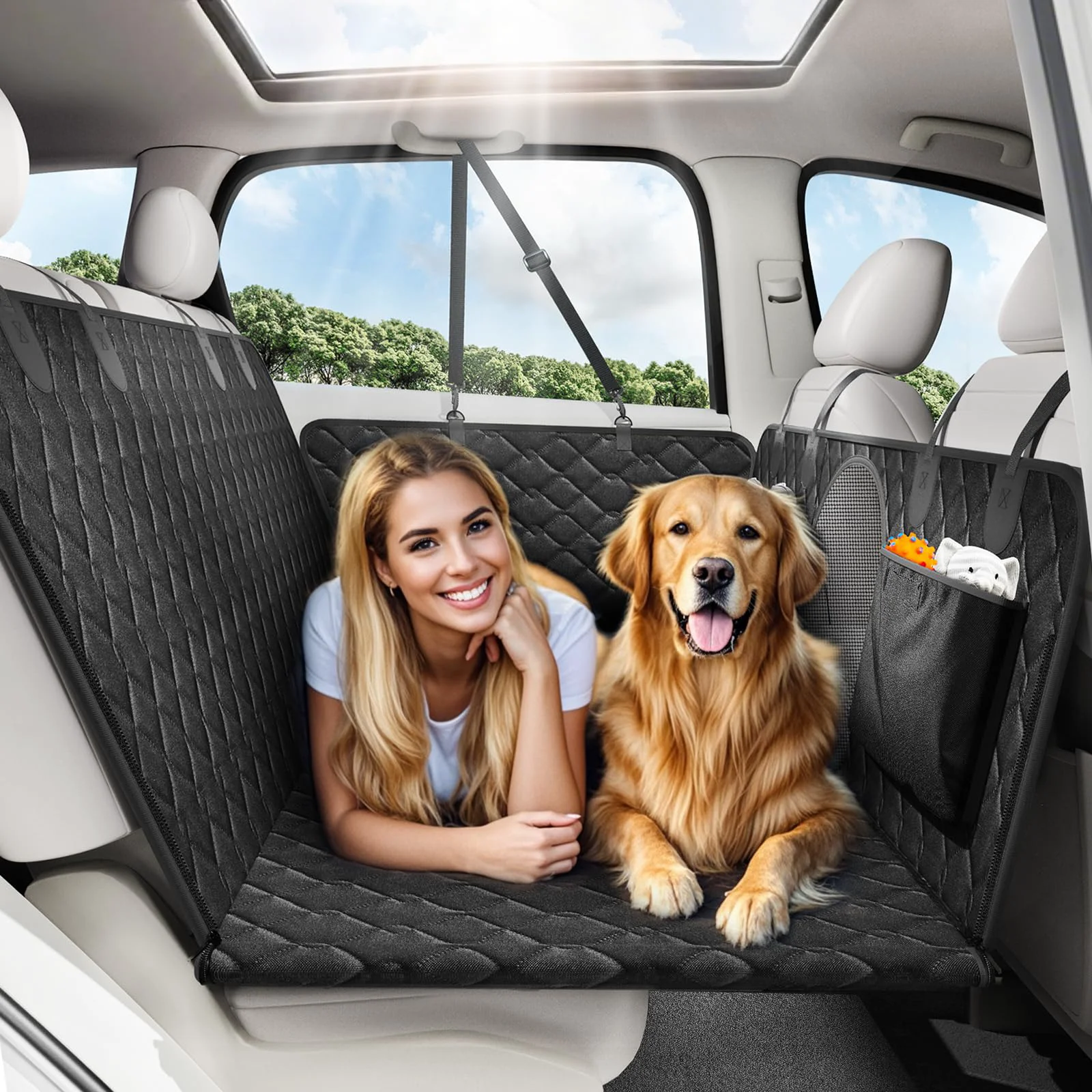 Unique Tivray Back Seat Extender for Dogs — Waterproof Car Seat Cover with Mesh Window Pockets 330lb Capacity 52 x 25 in Next-Generation