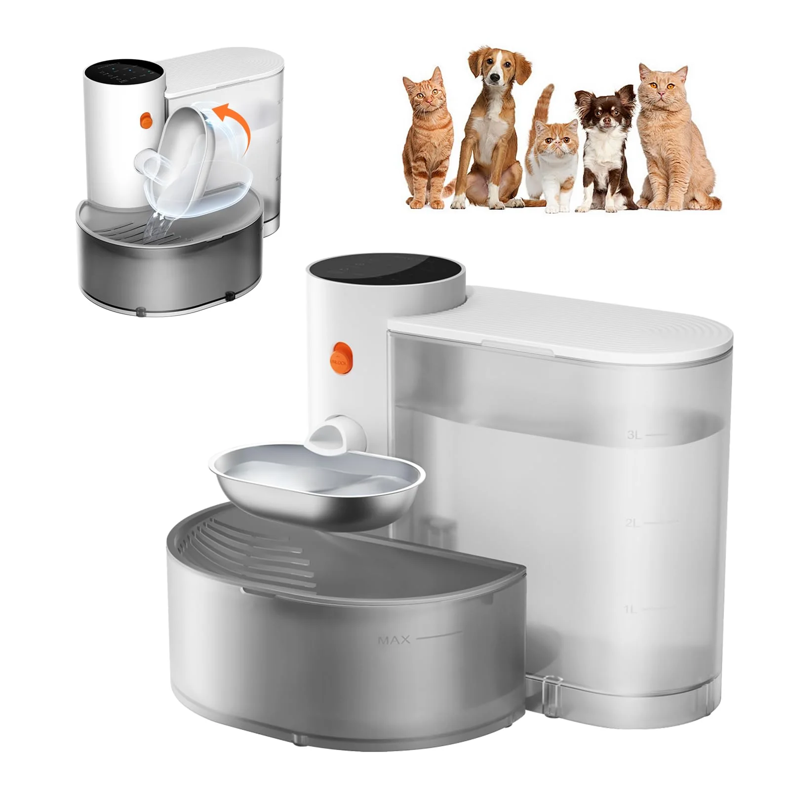 Clean Petgravity Smart Pet Water Fountain - Stainless Steel Bowl 3.5L Self-Refill Wastewater Separation Reliable