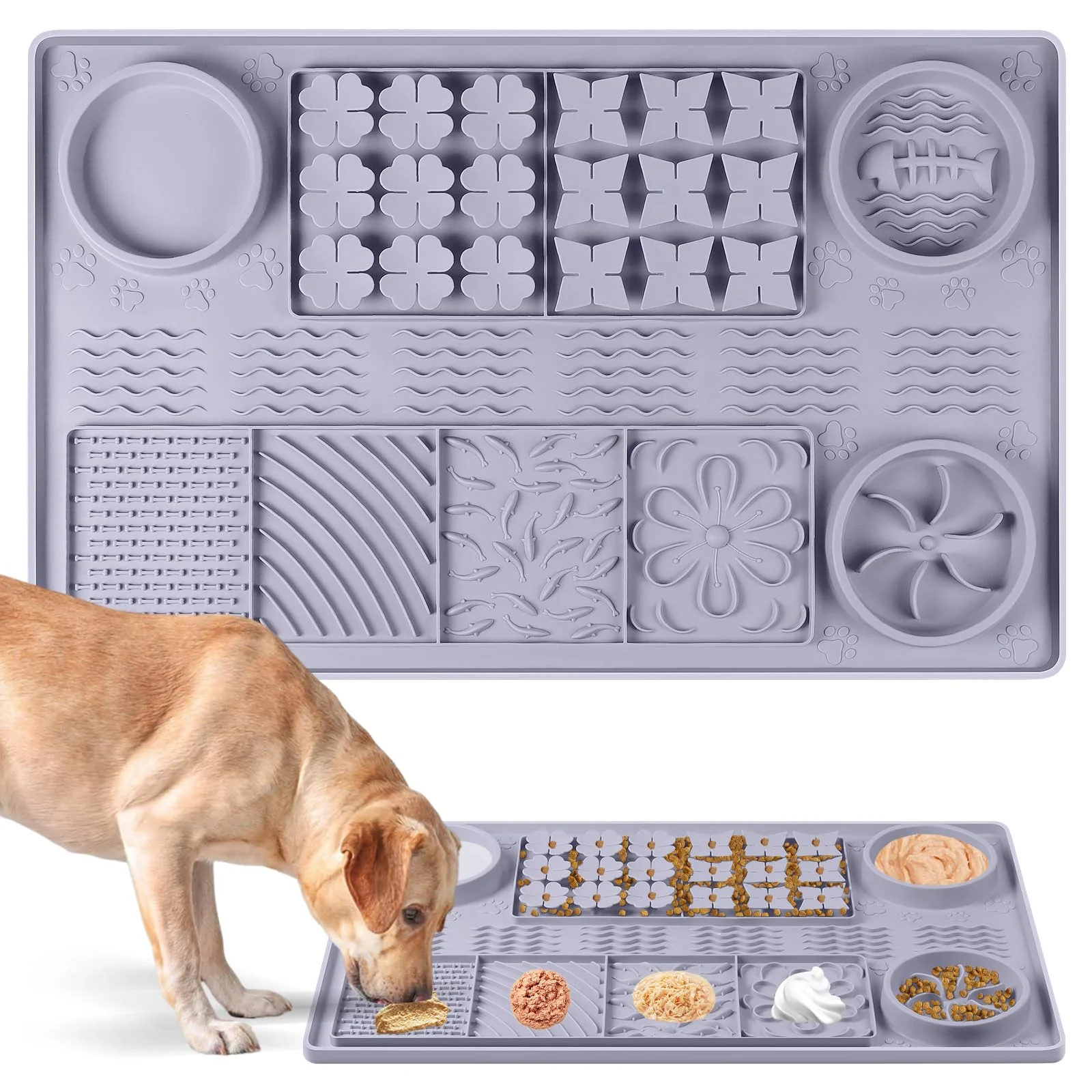 Top-Quality Bartuke Large Silicone Snuffle Mat 32x20 — Slow Feeder Lick Snuffle Mat with 43 Suction Cups Grey Prestigious