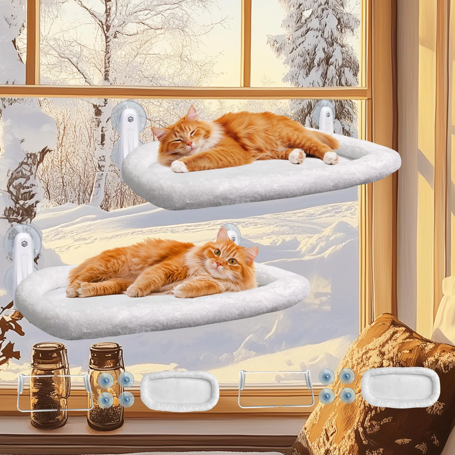 Refined L W BROS. 2PC Cat Window Perch Cushion – Heavy-Duty Easy Install 4 Suction Cups Environmentally Friendly