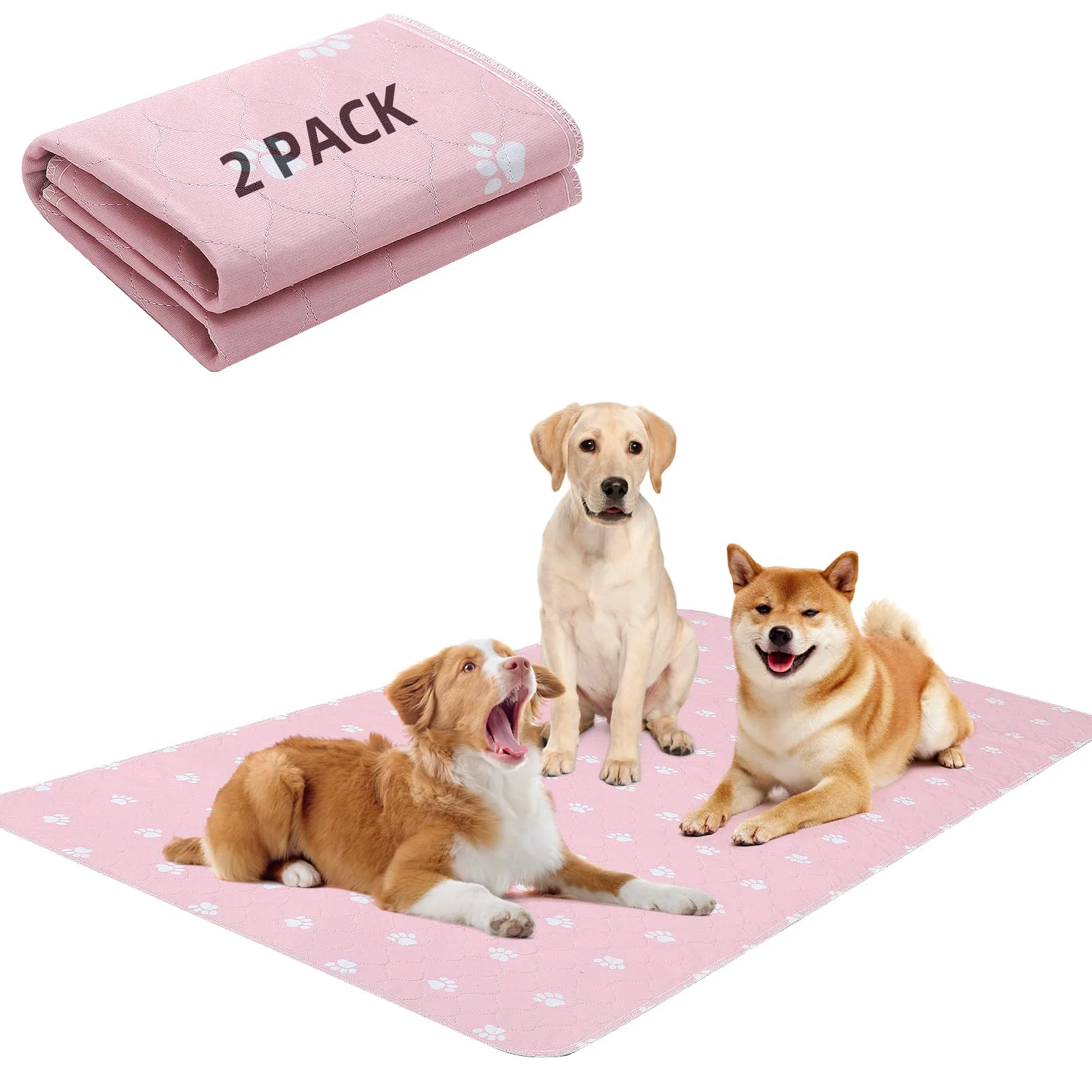 Minimalist PUPTECK Washable Dog Pee Pads 48x60 in – Waterproof Reusable Potty Training Mat Pink 2-Pack Solid