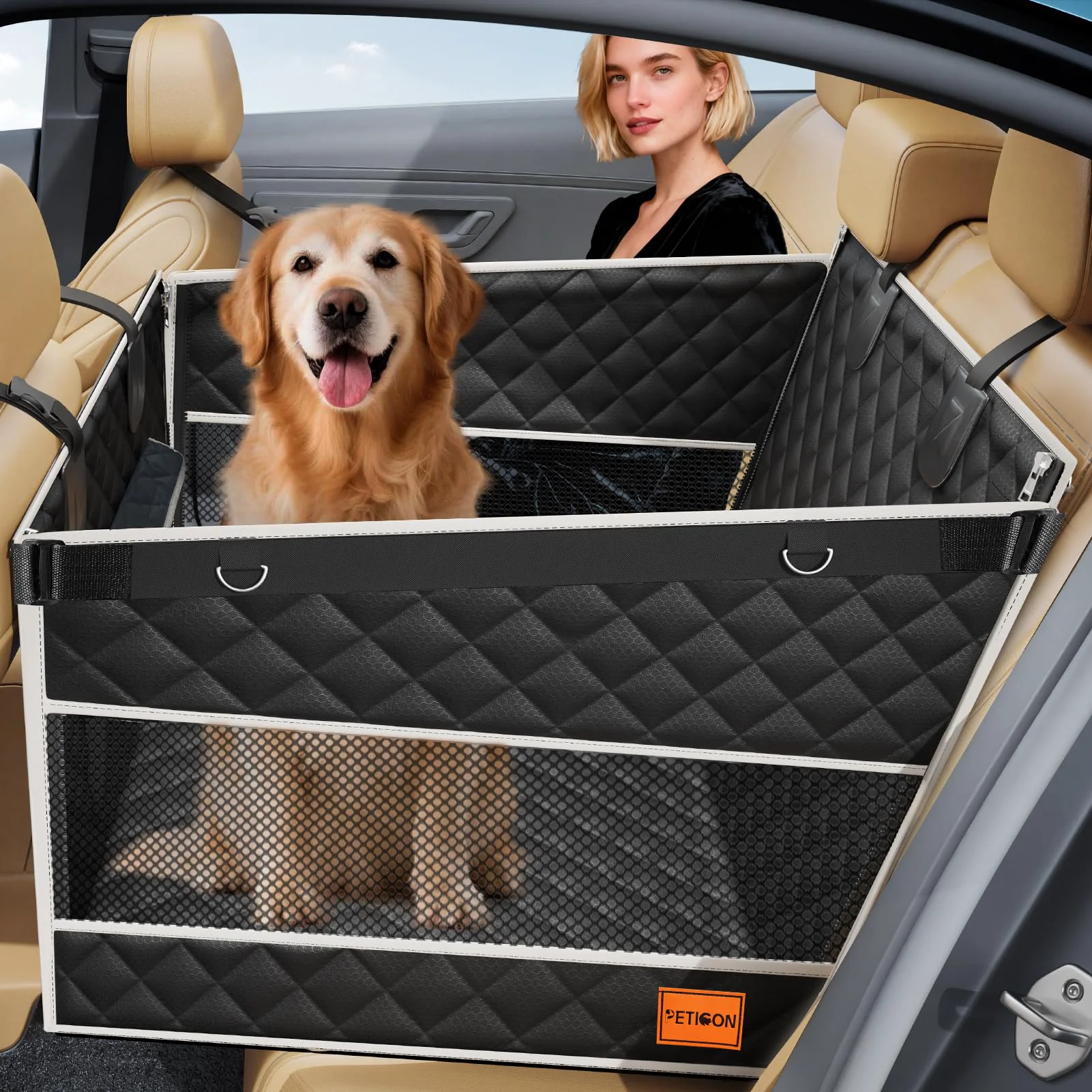 Contemporary PETICON Dog Car Seat for Large Medium Dogs — One-Piece Hard Bottom Waterproof Universal Fit Casual