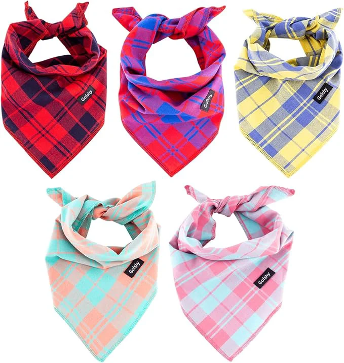 Consistent Dog Bandanas-5PCS Birthday Gift Puppy Bandana Vibrant Color Plaid Printing Effective