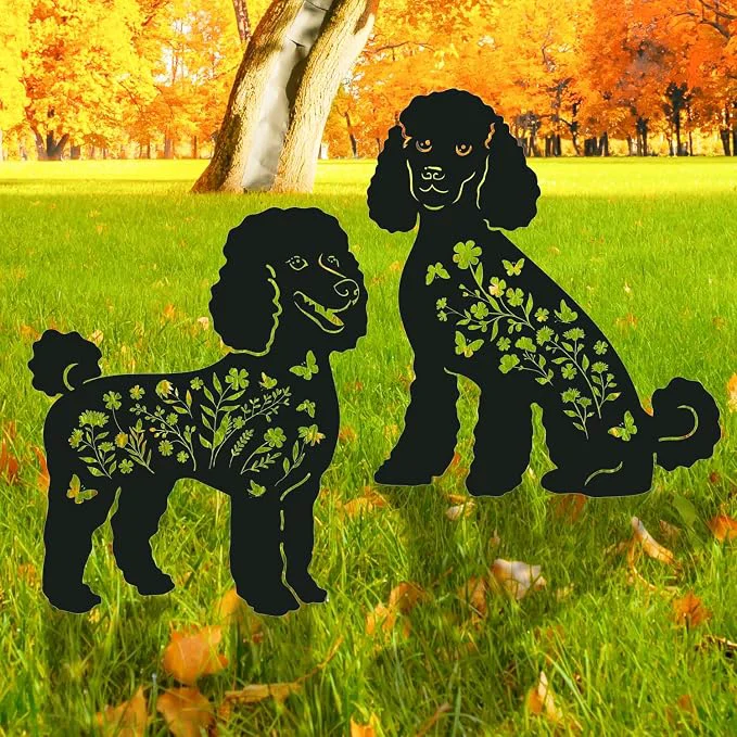 Responsible Poodle Metal Garden Stakes Yard Decor Lawn Ornaments Healthy