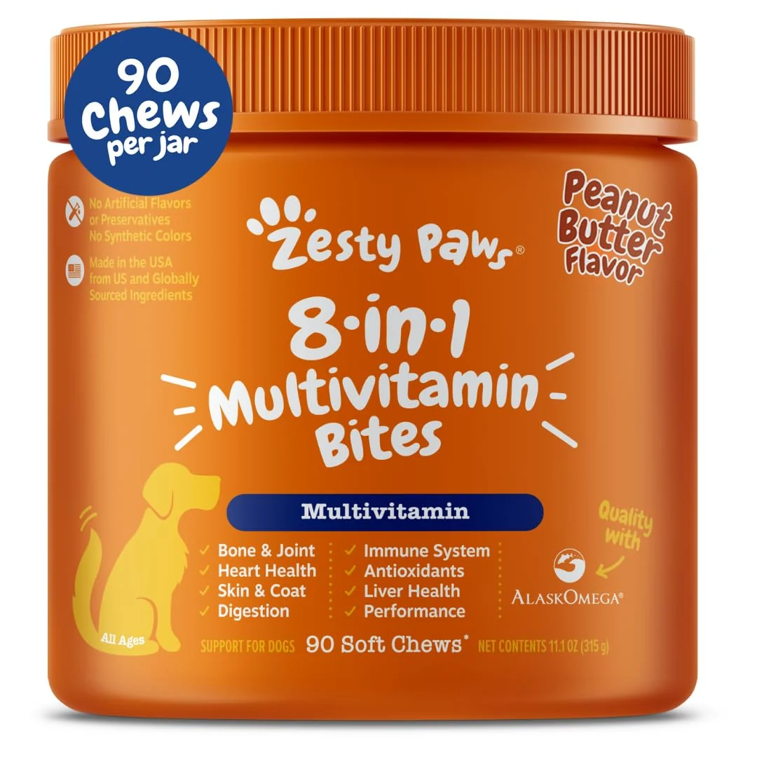 Lightweight Zesty Paws Multivitamin Dog Treats – Joint Support Probiotics Digestive Enzymes Grain Peanut Butter 90 Count Sophisticated