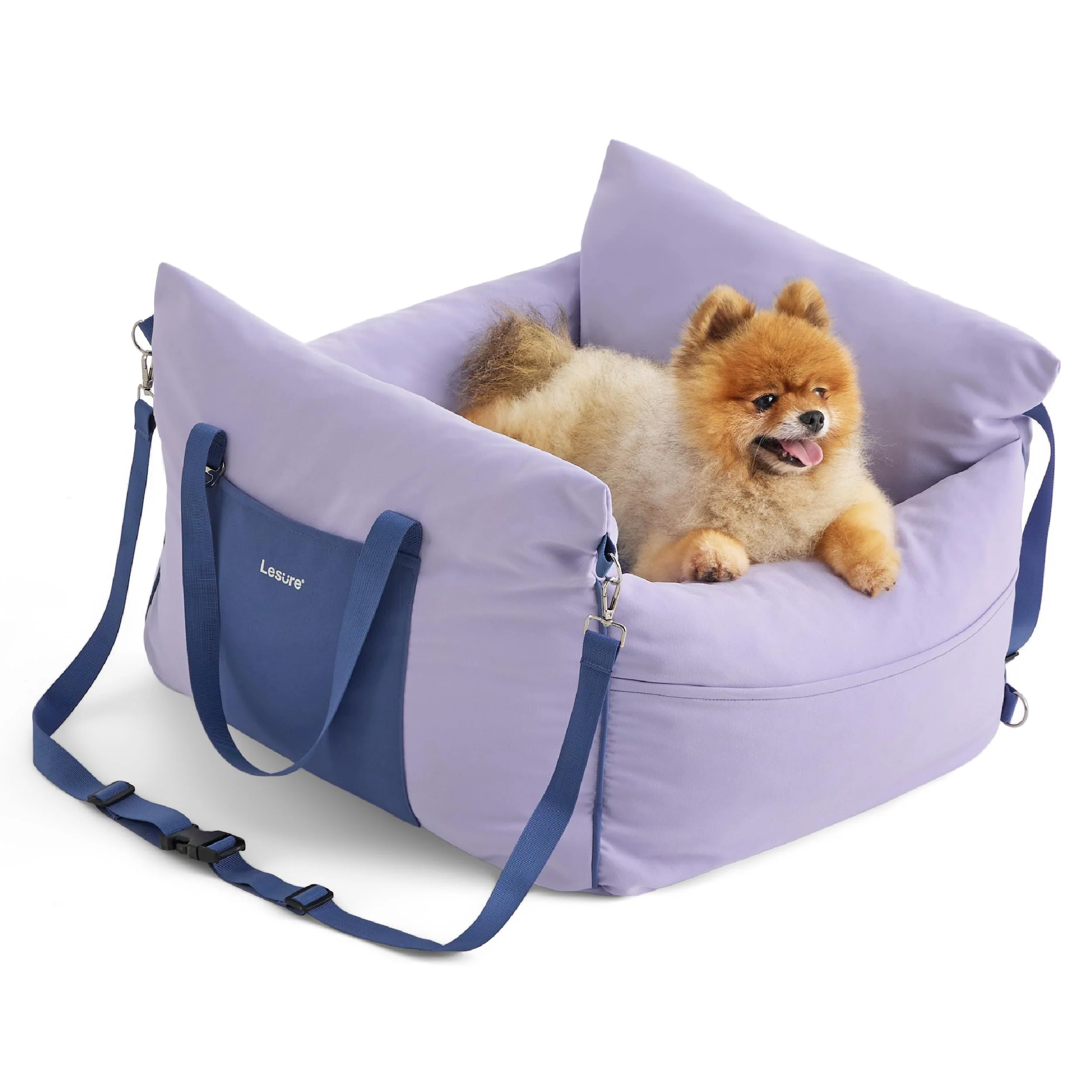 Superior LE SURE Lesure Small Dog Car Seat – Waterproof Booster with Memory Foam Pockets and Clip-On Leash Lavender Fog Exceptional