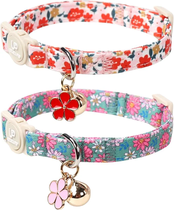 Secure Cat Collar Spring Green Leaf Flower Kitten Collar Minimalist