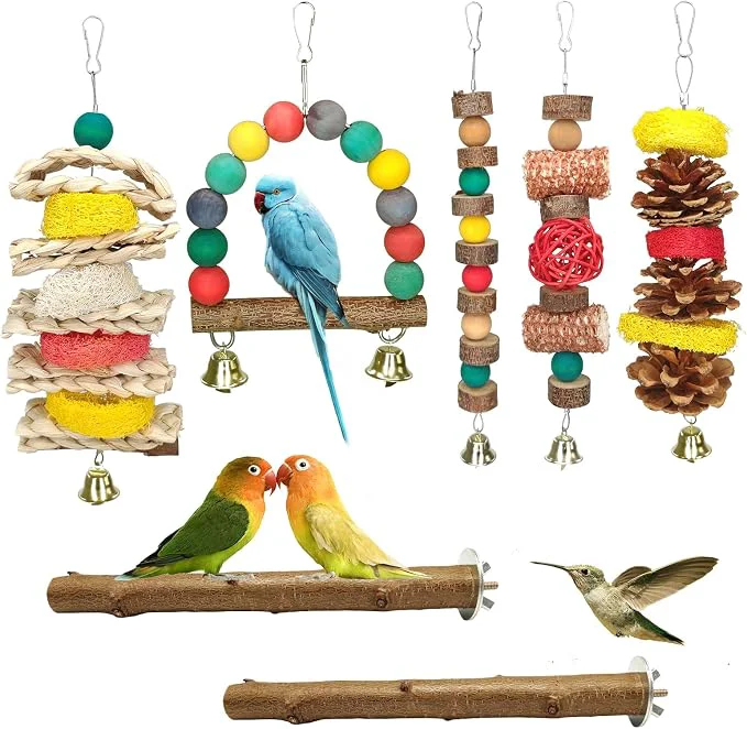 Soft JOREWOOD 7 Pcs Natural Wood Bird Toy Perch Advanced
