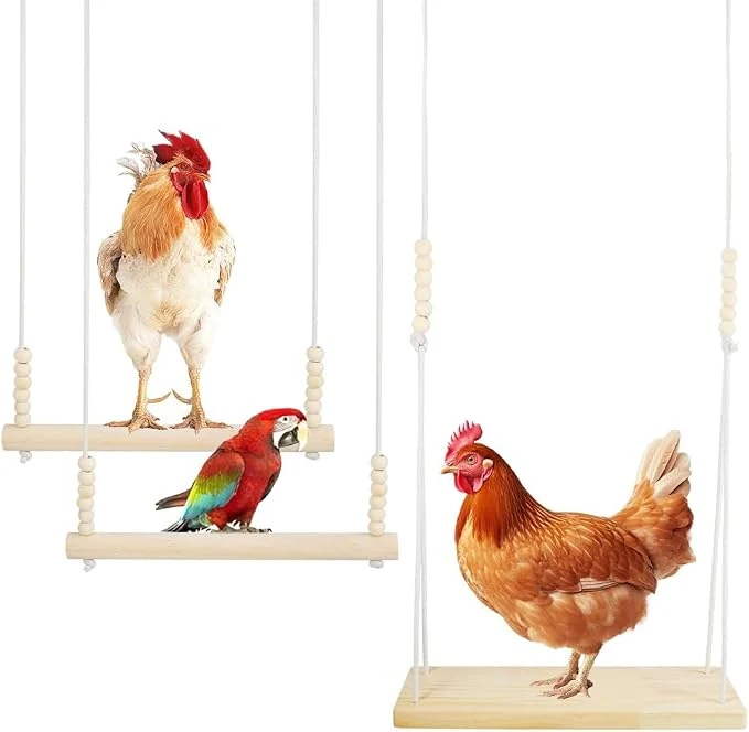 Easy-to-Use 3PCS Chicken Swing Natural Wood Chicken Toys Top-Quality