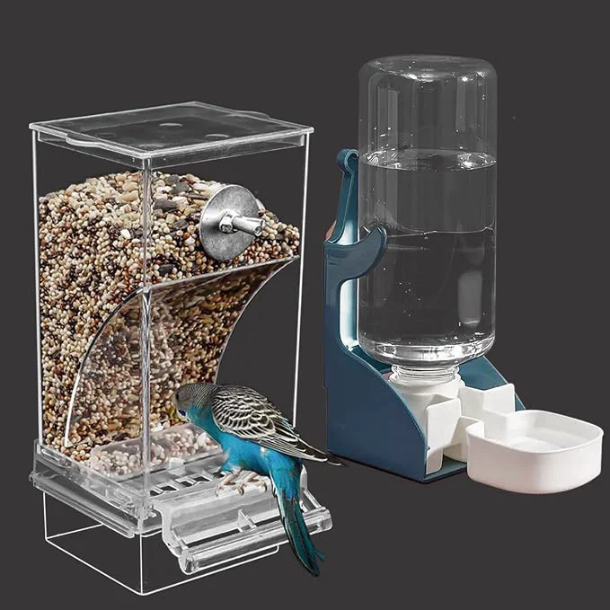 Fine Crafted No Mess Bird Feeder Water Dispenser Set Automatic Parrot Feeder Elite