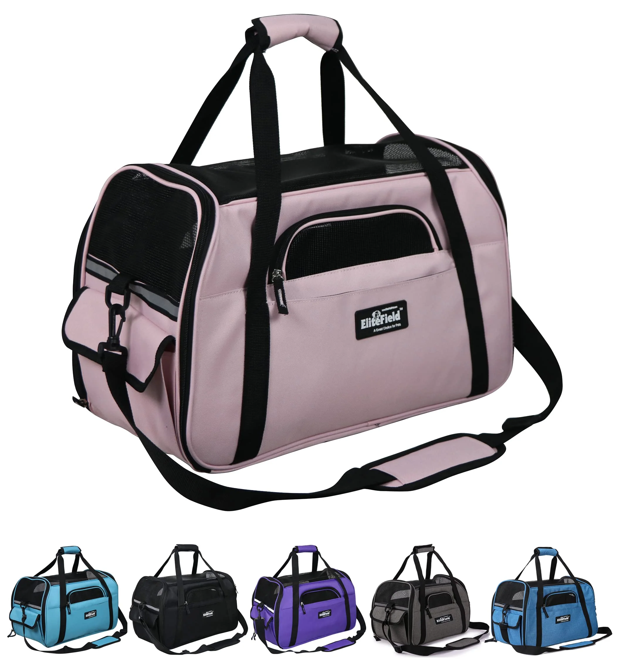 Enhanced EliteField Soft Pet Carrier - Airline- 3-Year Warranty Pink XL 21x12x13 Classic