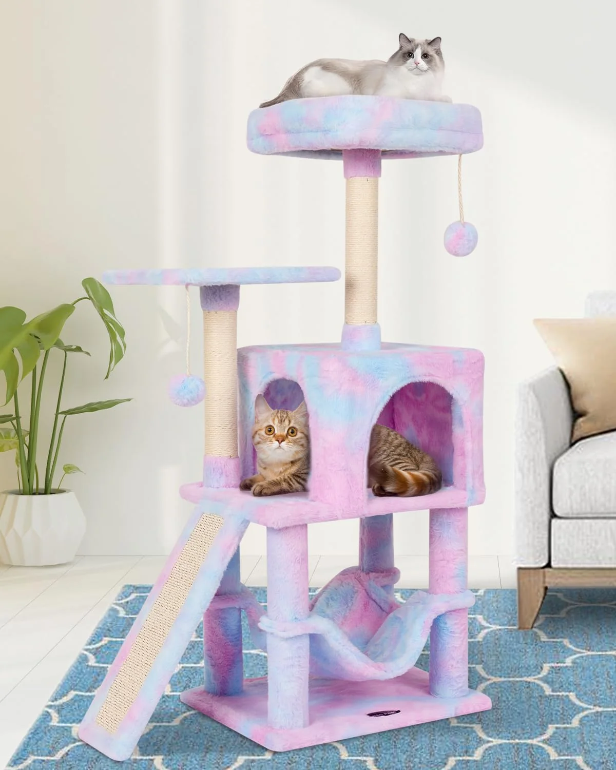 Reliable MIAO PAW Rainbow Cat Tree – Indoor Cat Tower with Scratching Post Hammock Ball Condo Organic