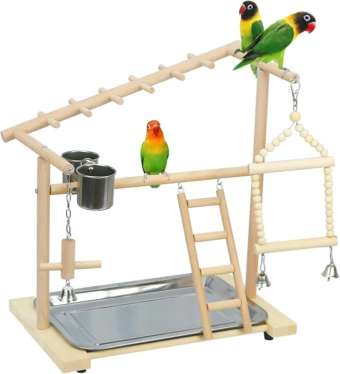 Genuine Parrot Playstand Bird Playground Birdcage Wood Perch Stand Ladder Swing Solid