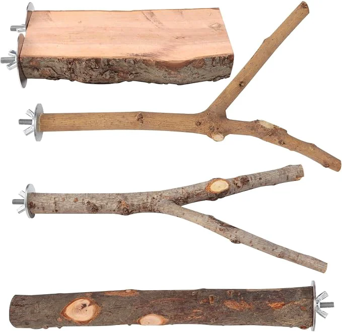 Next-Generation BILLIOTEAM 4-Pack Natural Wood Bird Perch Stand Powerful