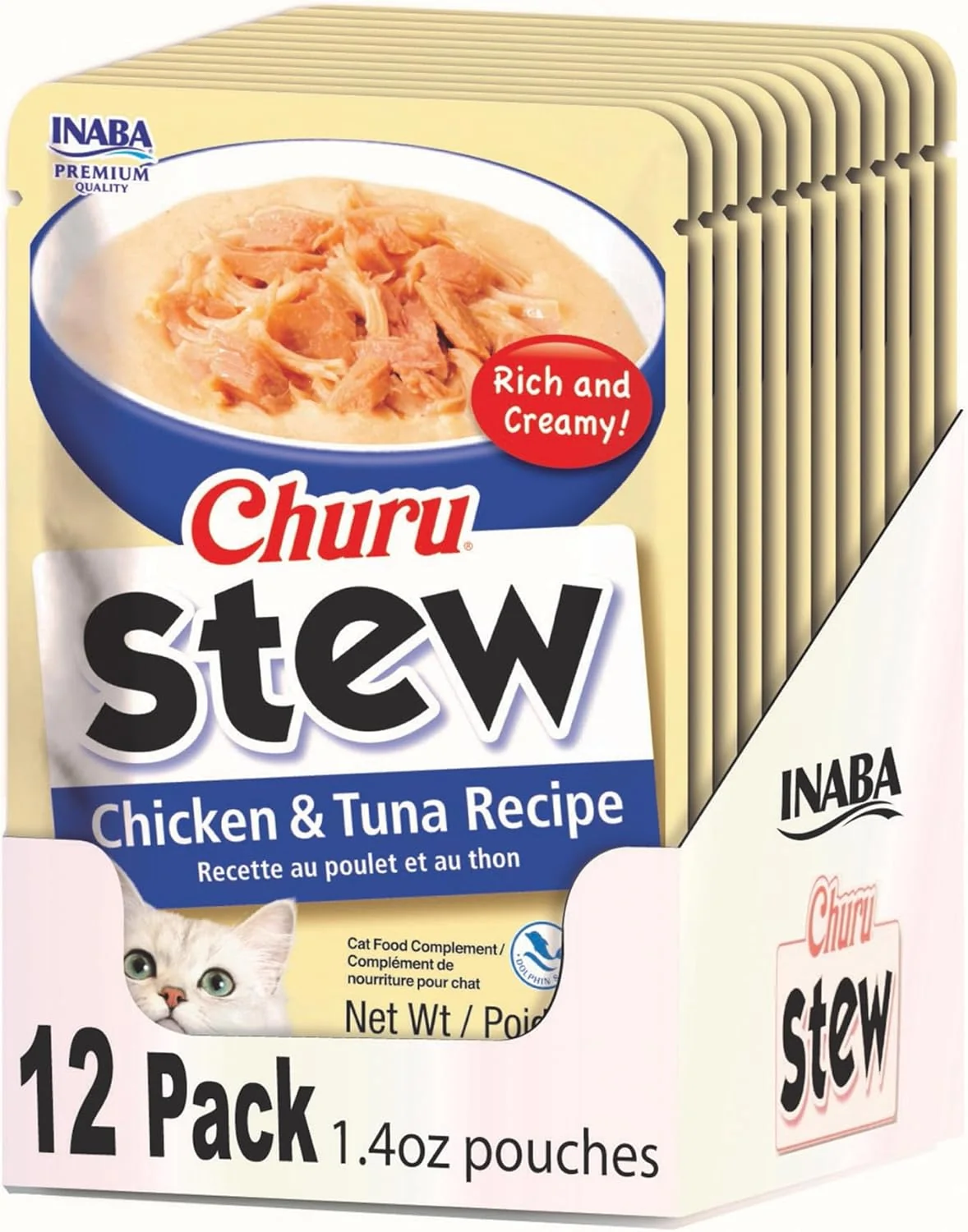 Casual INABA Churu Stew for Cats Side Dish Pouch with Vitamin E 1.4 Ounces per Pouch 12 Pouches Chicken Tuna Recipe High-Performance