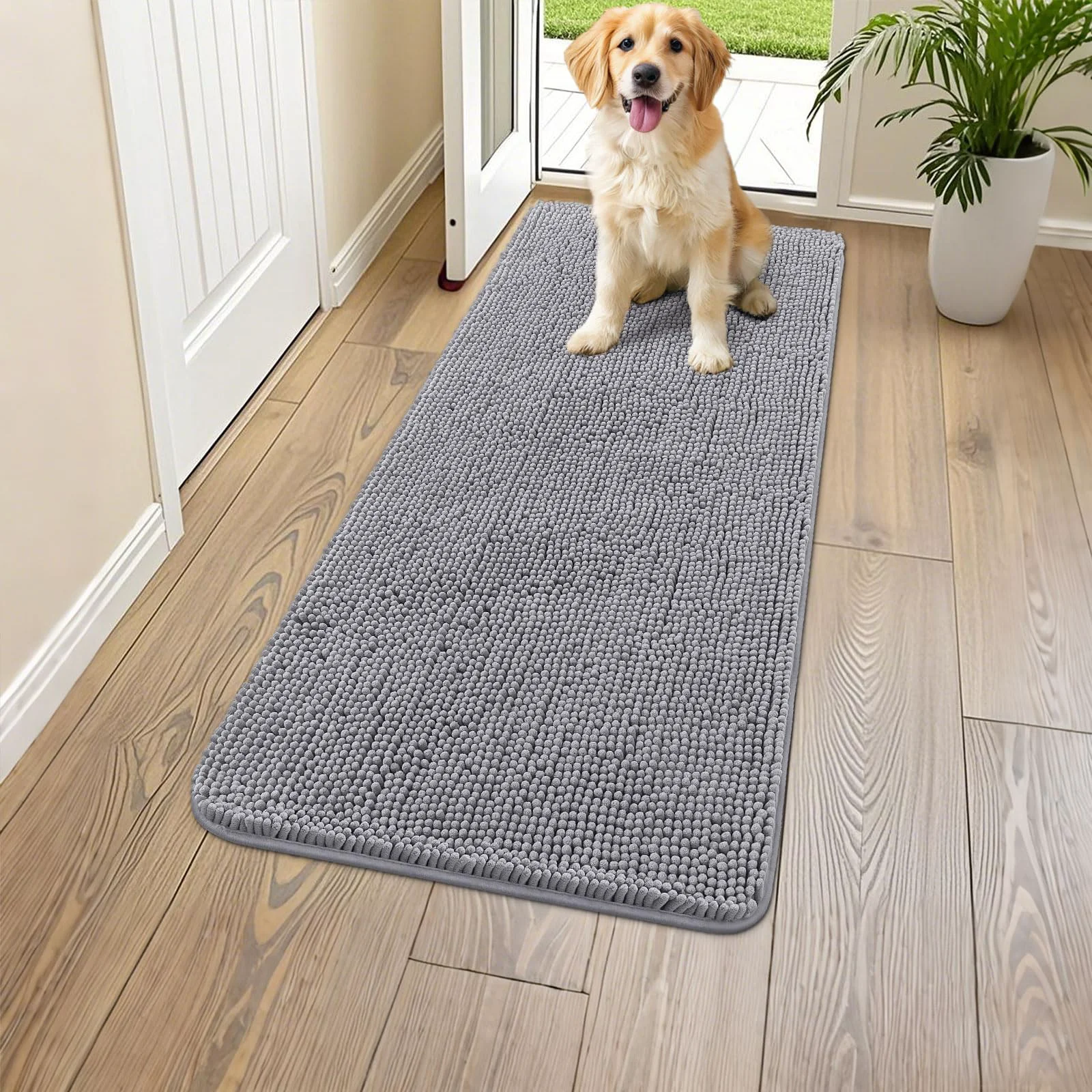 Genuine Smiry Dog Door Mat 45x27 Absorbs Moisture Dirt Non-Slip Chenille Front Door Mat Grey High-Quality