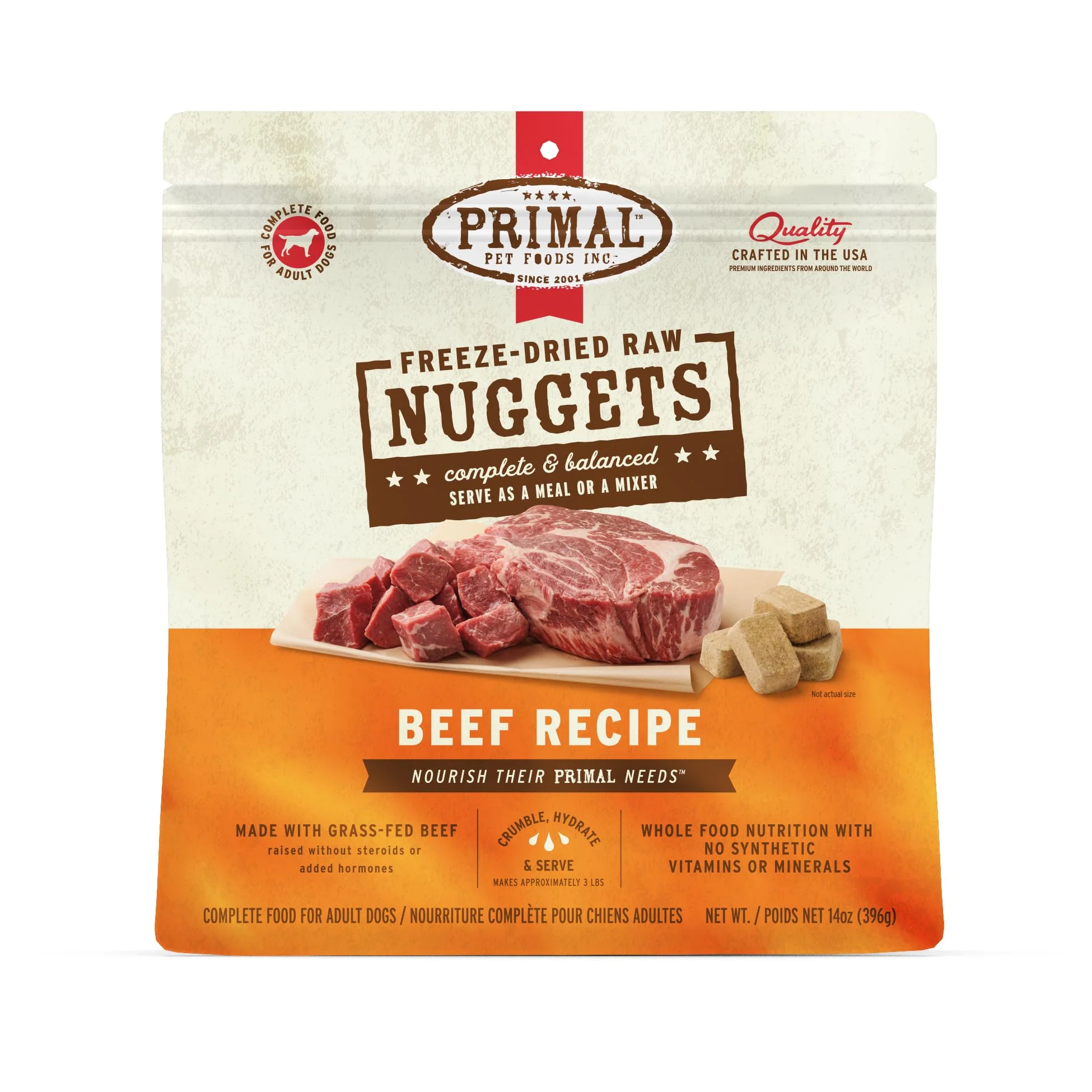 Sophisticated Primal ze Dried Raw Dog Food Nuggets — Beef Complete Balanced Grain 14 oz Responsible