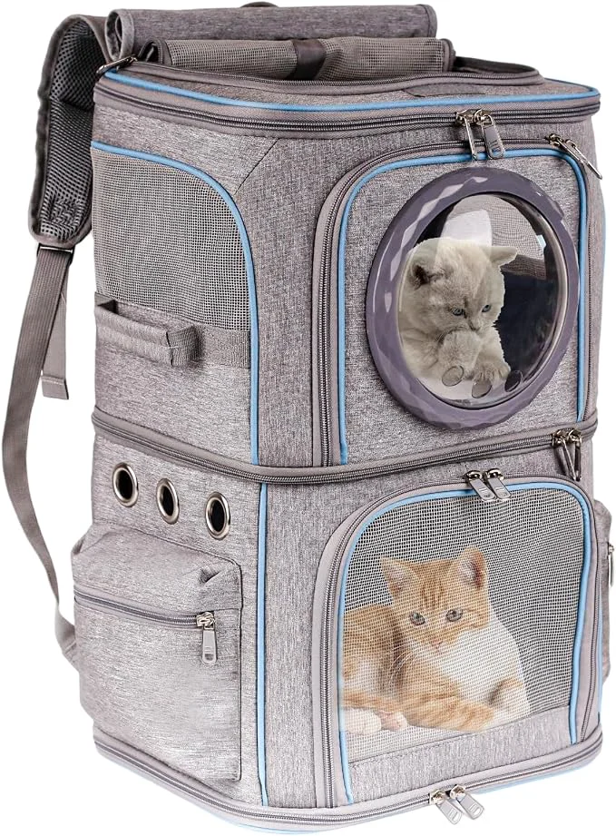 Convenient 2-in-1 Pet Carrier Backpack for Two Cats or One Dog Double-Layer 2 Compartment Consistent