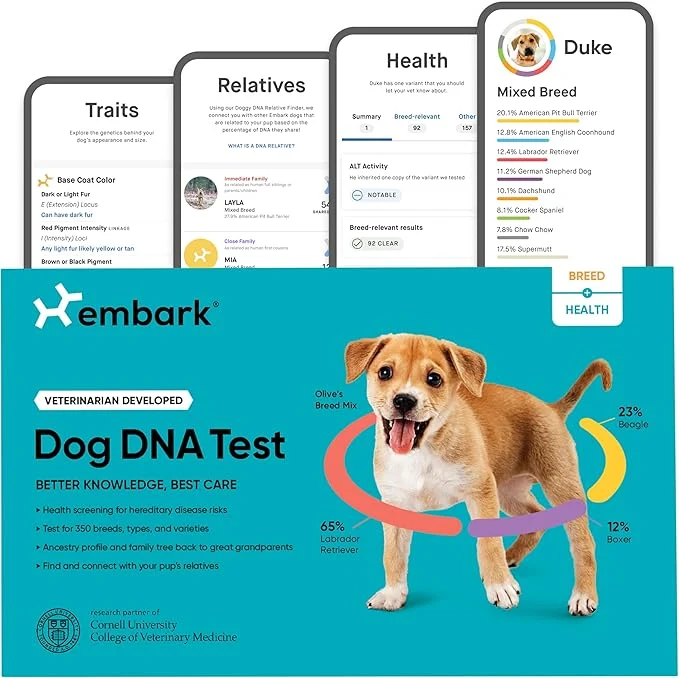 Minimalist Embark Breed Health Kit - Dog DNA Testing Kit - Discover Breed Ancestry Relative Finder Genetic Health Traits Allergy Risk ScoresAbout This Sustainable