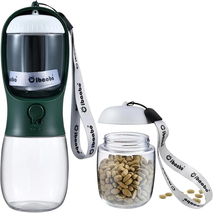 Top-Quality Dog Water Bottle with Food Container Travel Puppy Water Bowl Portable Pet Smooth