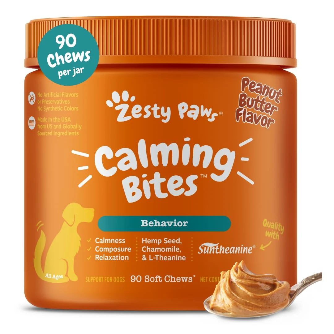 Convenient Zesty Paws Calming Chews for Dogs – Composure Relaxation Peanut Butter 90 Count Lightweight