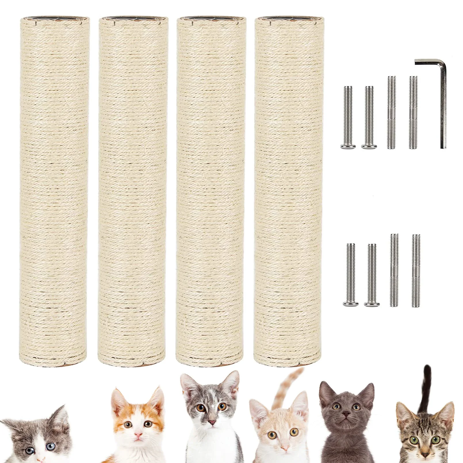 High-Grade VCEPJH Cat Scratching Post 4x 15.7in Sisal Rope Posts with M8 Screws Enhanced