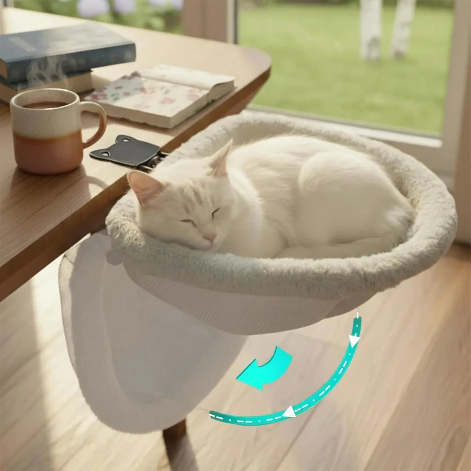 Breathable Palm Cat Desk Bed — Ergonomic Desk Perch Sunken Design 40 lb Capacity Faux Rabbit Fur Fast