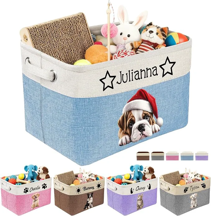 Classic Personalized Dog Toy Storage Basket Custom Dog Name Photo Cat Pet's Gift Minimalist