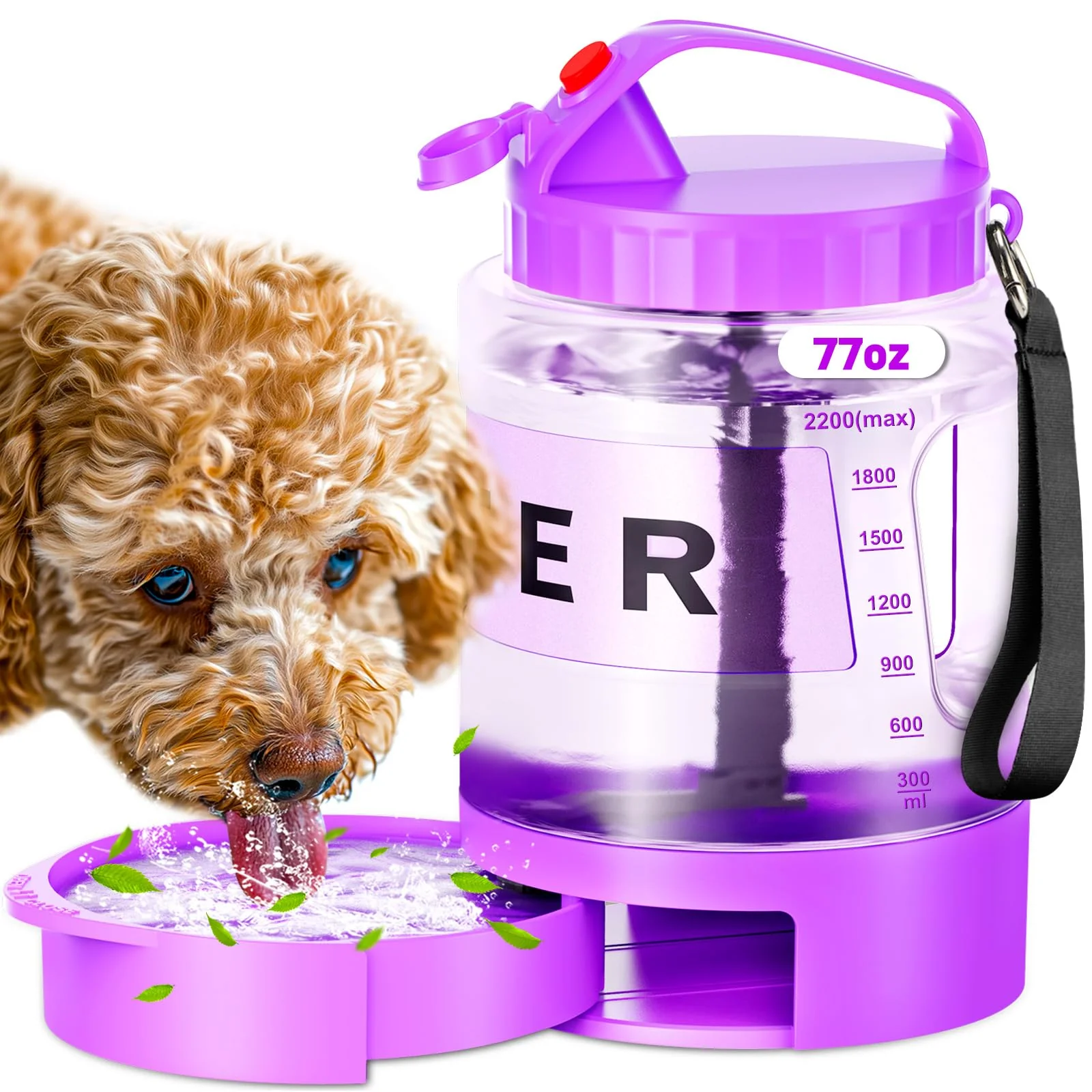 Versatile SwSun 77oz Large Dog Water Bottle — Leak-Proof Portable Dispenser Purple Stylish