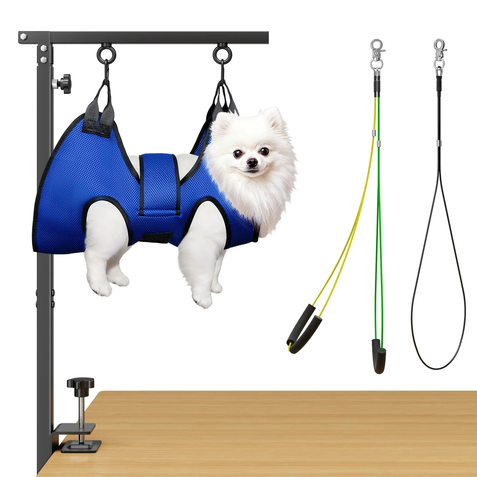 Green Aetherika Foldable Dog Grooming Table Arm – Adjustable 28-41 in with Hammock No-Sit Holder Refined