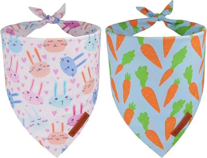 Verified ADOGGYGO Easter Dog Bandanas 2 Pack Reversible Bunny Carrot Print Puppy Scarf Innovative