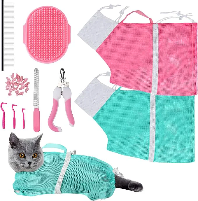 Reusable JULMELON Cat Washing Bag 10 PCS Set Adjustable Cat Shower Net Bag and Pet Refined