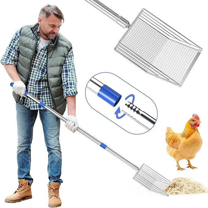 Eco-Friendly Chicken Poop Scooper 304 Stainless Steel Shovel Head 4-in-1 Chicken Litter Recyclable