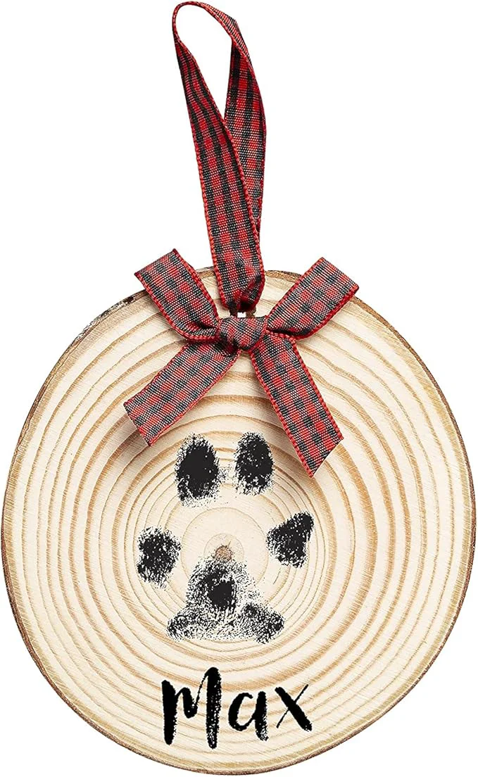 Modern Pearhead Rustic Wood Paw Print Christmas Tree Ornament Dog or Cat Pawprint Sustainable