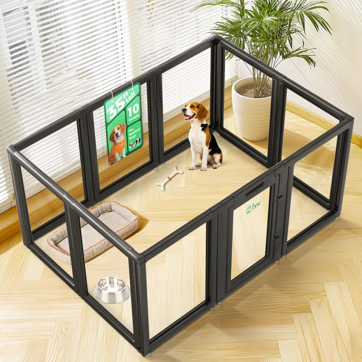 Casual FXW AuraSpace Acrylic Indoor Unleashed Dog Playpen for Medium Dogs 35 Inch 10 Panels Black Effective