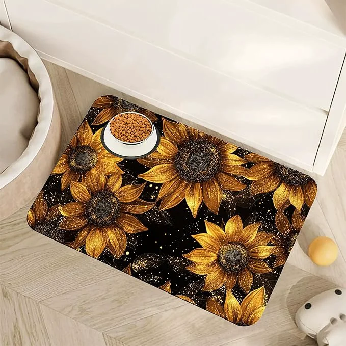 Premium Material Sunflower Vintage Pet Feeding Mat Absorbent Quick-Dry Cat Dog Food and Water Sustainable