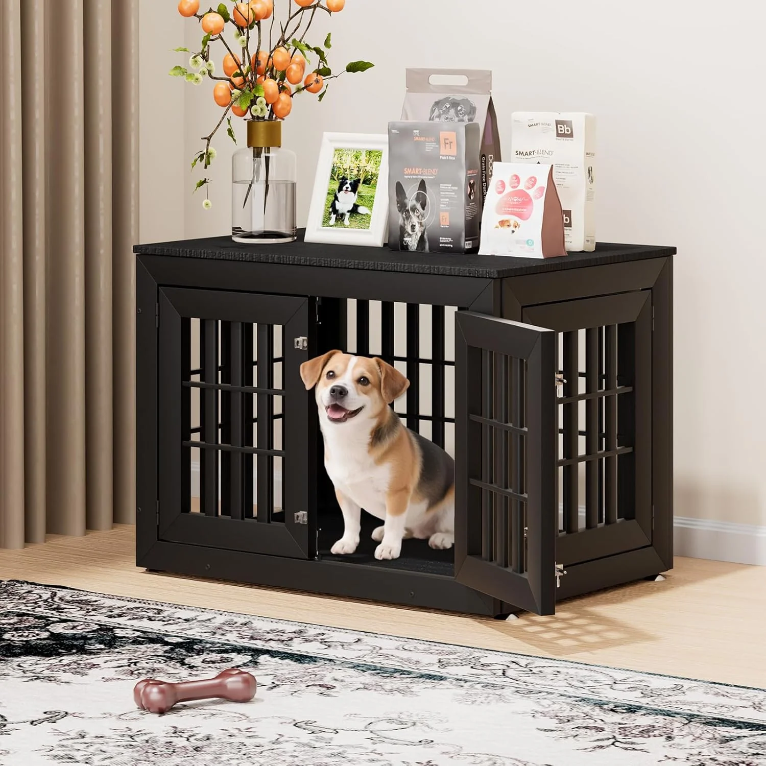 Crafted 38 Heavy Duty Dog Crate Furniture for Small Medium and Large Dogs Rustic Wooden Dog Cage Kennel Indoor Furniture with Waterproof Top Decorative Pet House Side End Table Black Smart