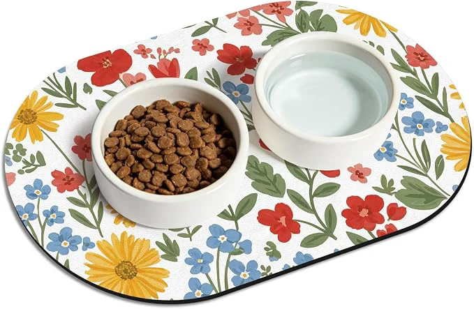 Quality Pet Feeding Mat – 20''x12'' Absorbent Dog Food Mat Pet Water Mats Protect Floor Durable