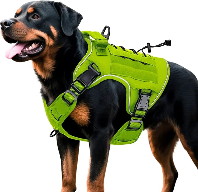 Breathable Heavy-Duty Tactical Dog Harness for Large Dogs No Pull Adjustable Reflective Pet Vest with Molle System K9 Military-Grade Control for Service Training Outdoor 10 Breeds Wild Lime X-LargeAbout ThisOverview Secure