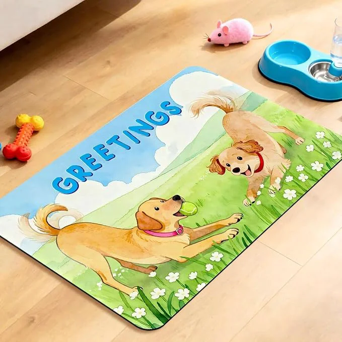 Carefully Designed Dog Food Mat for Floors Absorbent Pet Food Mat Dogs Greetings Quick Dry Dog Original